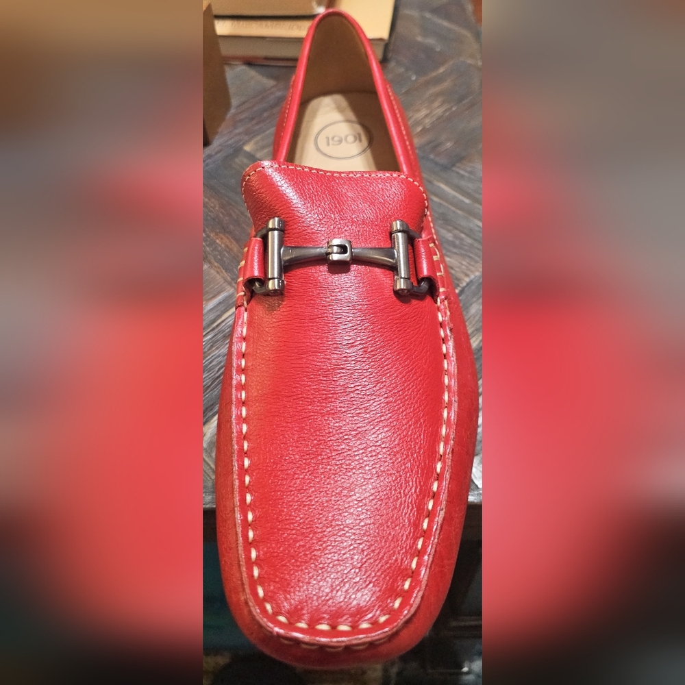 1901 Red Leather Slip-On Loafers with Silver Buckle